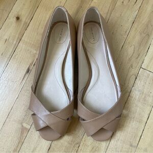 LANDS END Women's Comfort Step‎ Slip On Shoes Size 10 D Tan peep toe flats EUC